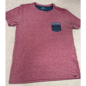 On The Byas Men’s M T-Shirt Heather Red Patterned Breast Pocket 100% Cotton